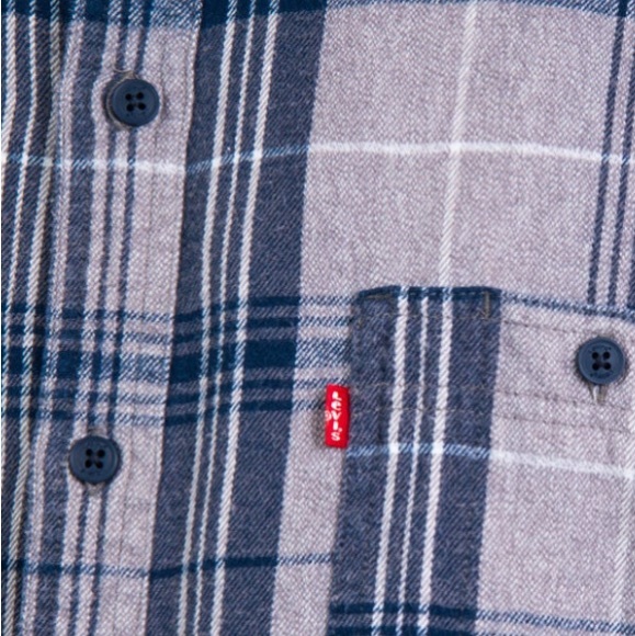 Levi’s size M blue & grey plaid 100% Cotton button up long sleeve flannel shirt - Picture 8 of 16